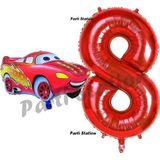 Parti Station Cars Arabalar Balon Konsept 8 Yaş Balon Şimşek Mcqueen Balon Ve Kırmızı Rakam Balon Doğum Günü Set