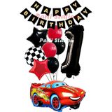 Parti Station Cars Şimşek Mcqueen Yarış Arabası Konsept 1 Yaş Balon Set Cars Doğum Günü Happy Birthday Balon Set - 001-Renkli