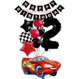 Parti Station Cars Şimşek Mcqueen Yarış Arabası Konsept 2 Yaş Balon Set Cars Doğum Günü Happy Birthday Balon Set