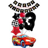 Parti Station Cars Şimşek Mcqueen Yarış Arabası Konsept 3 Yaş Balon Set Cars Doğum Günü Happy Birthday Balon Set - 001-Renkli
