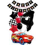 Parti Station Cars Şimşek Mcqueen Yarış Arabası Konsept 4 Yaş Balon Set Cars Doğum Günü Happy Birthday Balon Set - 001-Renkli
