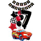 Parti Station Cars Şimşek Mcqueen Yarış Arabası Konsept 7 Yaş Balon Set Cars Doğum Günü Happy Birthday Balon Set - 001-Renkli