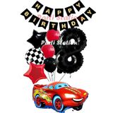 Parti Station Cars Şimşek Mcqueen Yarış Arabası Konsept 8 Yaş Balon Set Cars Doğum Günü Happy Birthday Balon Set
