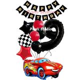 Parti Station Cars Şimşek Mcqueen Yarış Arabası Konsept 9 Yaş Balon Set Cars Doğum Günü Happy Birthday Balon Set - 001-Renkli - Yeşil