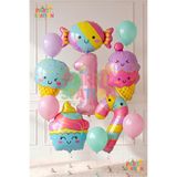 Parti Station Cupcake Dondurma 1 Yaş - 12 Parça Balon Set Şeker Dondurma Candy Balon İce Cream Konsept Doğum Günü Balon Set