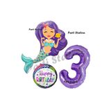 Parti Station Deniz Kızı Mermaid Mor Rakam Temalı 3 Yaş Balon Seti Doğum Günü Dekorasyonu PSMERMAİDBS-1