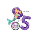 Parti Station Deniz Kızı Mermaid Mor Rakam Temalı 5 Yaş Balon Seti Doğum Günü Dekorasyonu PSMERMAİDBS-1