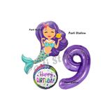 Parti Station Deniz Kızı Mermaid Mor Rakam Temalı 9 Yaş Balon Seti Doğum Günü Dekorasyonu PSMERMAİDBS-1