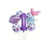 Parti Station Deniz Kızı Mor 1 Yaş Folyo Balon Set PSDNZMR