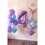 Parti Station Deniz Kızı Temalı 4 Yaş Balon Set Mor Rakam Balon Mermaid Temalı 13 Parça Doğum Günü Balon Seti