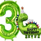 Parti Station Dinozor Balon 3 Yaş Balon Set Dinozor Konsept Balon Ve Yeşil Renk Rakam Balon