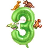 Parti Station Dinozor Konsept Yeşil Rakam 3 Yaş Balon Yeşil Renk Dinazor Yaş Balon Uçan Helyum Sayı Balon