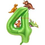 Parti Station Dinozor Konsept Yeşil Rakam 4 Yaş Balon Yeşil Renk Dinazor Yaş Balon Uçan Helyum Sayı Balon