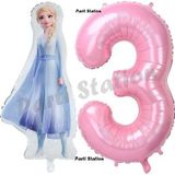 Parti Station Elsa Frozen Balon 3 Yaş Doğum Günü Set Frozen Karlar Ülkesi Konsept Balon ve Pembe Rakam Balon