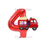 Parti Station Fireman İtfaiye Konsept 4 Yaş Kırmızı Folyo Rakam Balon Seti