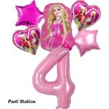 Parti Station Folyo Balon Set Barbie Kalp Pembe 4 Yaş Balon Set Barbie Konsept Doğum Günü Set Yaş Balon Set