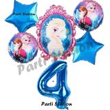Parti Station Frozen Balon 4 Yaş Doğum Günü Set Frozen Elsa Karlar Ülkesi Konsept Balon ve Rakam Balon - 001-Renkli