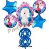 Parti Station Frozen Balon 8 Yaş Doğum Günü Set Frozen Elsa Karlar Ülkesi Konsept Balon ve Rakam Balon - 001-Renkli - Beyaz