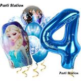 Parti Station Frozen Elsa 4 Yaş Balon Set Karlar Ülkesi Frozen Elsa Konsept Doğum Günü Parti Helyum Balon Buketi