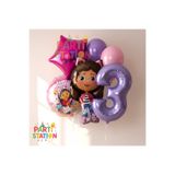 Parti Station Gabby Dollhouse Temalı 3 Yaş Doğum Günü Balon Süsleme Seti