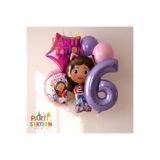 Parti Station Gabby Dollhouse Temalı 6 Yaş Doğum Günü Balon Süsleme Seti