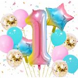 Parti Station Gökkuşağı Rengarenk Yaş Balon Set Yıldız Balon Folyo Set Konsept Doğum Günü Set Yaş Balon Set - Çok Renkli - 1