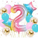 Parti Station Gökkuşağı Rengarenk Yaş Balon Set Yıldız Balon Folyo Set Konsept Doğum Günü Set Yaş Balon Set - Çok Renkli - 2