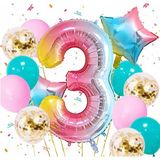 Parti Station Gökkuşağı Rengarenk Yaş Balon Set Yıldız Balon Folyo Set Konsept Doğum Günü Set Yaş Balon Set - Çok Renkli - 3