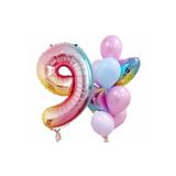 Parti Station Gökkuşağı Renkli Rakam Konsept 9 Yaş Balon Set