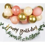 Parti Station Gold Renk Kaligrafi Happy Birthday Banner ve Balon Set Somon Gold Krem Lateks Balon Set