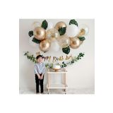 Parti Station Gold Renk Kaligrafi Happy Birthday Banner ve Şeffaf Gold Beyaz Lateks Balon Set