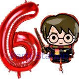 Parti Station Harry Potter 6 Yaş Kırmızı Renk Rakam Balon Set Harry Potter Hogwarts Konsept Doğum Günü Balon Set