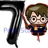 Parti Station Harry Potter 7 Yaş Siyah Renk Rakam Balon Set Harry Potter Hogwarts Konsept Doğum Günü Balon Set