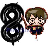 Parti Station Harry Potter 8 Yaş Siyah Renk Rakam Balon Set Harry Potter Hogwarts Konsept Doğum Günü Balon Set