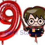 Parti Station Harry Potter 9 Yaş Kırmızı Renk Rakam Balon Set Harry Potter Hogwarts Konsept Doğum Günü Balon Set