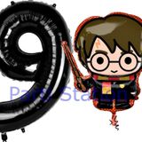 Parti Station Harry Potter 9 Yaş Siyah Renk Rakam Balon Set Harry Potter Hogwarts Konsept Doğum Günü Balon Set