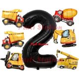 Parti Station İnşaat Araçları Konsept Doğum Günü 2 Yaş Balon Set Mini Boy Kepçe Dozer Mikser Kamyon Forklift Balon