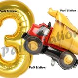 Parti Station İnşaat Konsept 3 Yaş Doğum Günü Balon Set Kamyon Balon Ve Gold Rakam Balon Doğum Günü Set
