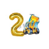 Parti Station İnşaat Temalı Kepçe 2 Yaş Gold Rakam Doğum Günü Balon Seti