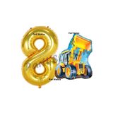 Parti Station İnşaat Temalı Kepçe 8 Yaş Gold Rakam Doğum Günü Balon Seti