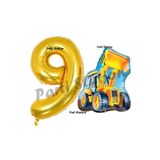 Parti Station İnşaat Temalı Kepçe 9 Yaş Gold Rakam Doğum Günü Balon Seti