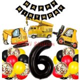 Parti Station İş Makinaları İnşaat Parti 6 Yaş Balon Set Kepçe Balon Vinç Balon Kamyon Balon Doğum Günü Set