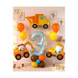 Parti Station İş Makineleri İnşaat Balon Set 3 Yaş - 14 Parça Büyük Boy Doğum Günü Seti Kepçe Dozer Kamyon Folyo Balon ve Rakam Konsept Parti Süsleme Seti