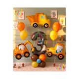 Parti Station İş Makineleri İnşaat Balon Set 3 Yaş - 14 Parça Büyük Boy Doğum Günü Seti Kepçe Dozer Kamyon Folyo Balon ve Siyah Rakam Konsept Parti Süsleme Seti