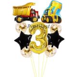 Parti Station Kamyon Dozer Kepçe Inşaat 3 Yaş Balon Set Yıldız Balon Set Kamyon Inşaat Konsept Doğum Günü Set