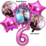 Parti Station Karlar Ülkesi Frozen Elsa 6 Yaş Doğum Günü Konsept Balon Set Frozen Elsa Pembe Renk Doğum Günü Seti