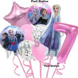 Parti Station Karlar Ülkesi Frozen Elsa 7 Yaş Pembe Renk Doğum Günü Konsept Balon Set Frozen Elsa Doğum Günü Seti