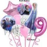 Parti Station Karlar Ülkesi Frozen Elsa 9 Yaş Doğum Günü Konsept Balon Set Frozen Elsa Pembe Renk Doğum Günü Seti