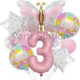 Parti Station Kelebek 3 Yaş Balon Set Gökkuşağı Kelebek Konsept Doğum Günü Balon Set
