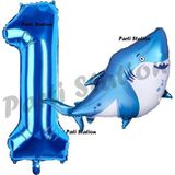 Parti Station Köpek Balığı Balon 1 Yaş Doğum Günü Balon Set Köpek Balığı Konsept Balon Ve Lacivert Rakam Balon